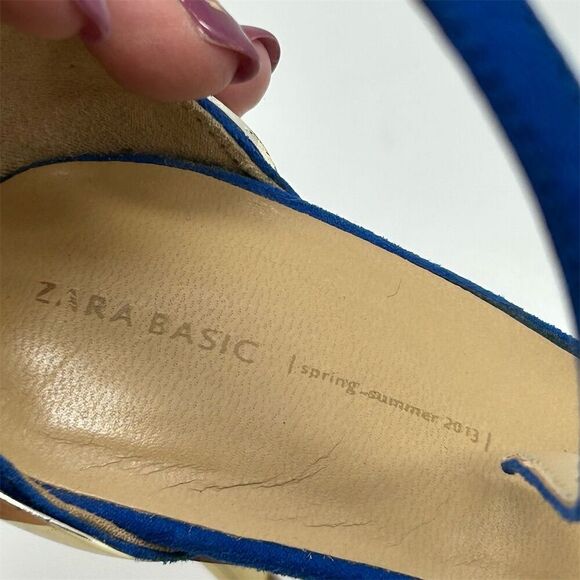 Zara Women's Blue Strappy Heels Gold Stiletto Size 36 (US 5.5-6) Party Shoes - Picture 11 of 11